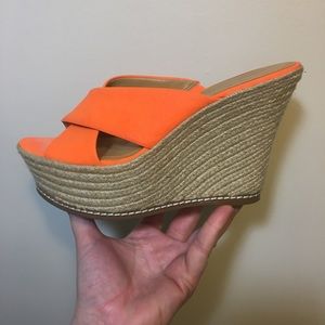 Nine West Neon Orange Dashall Platform Wedge